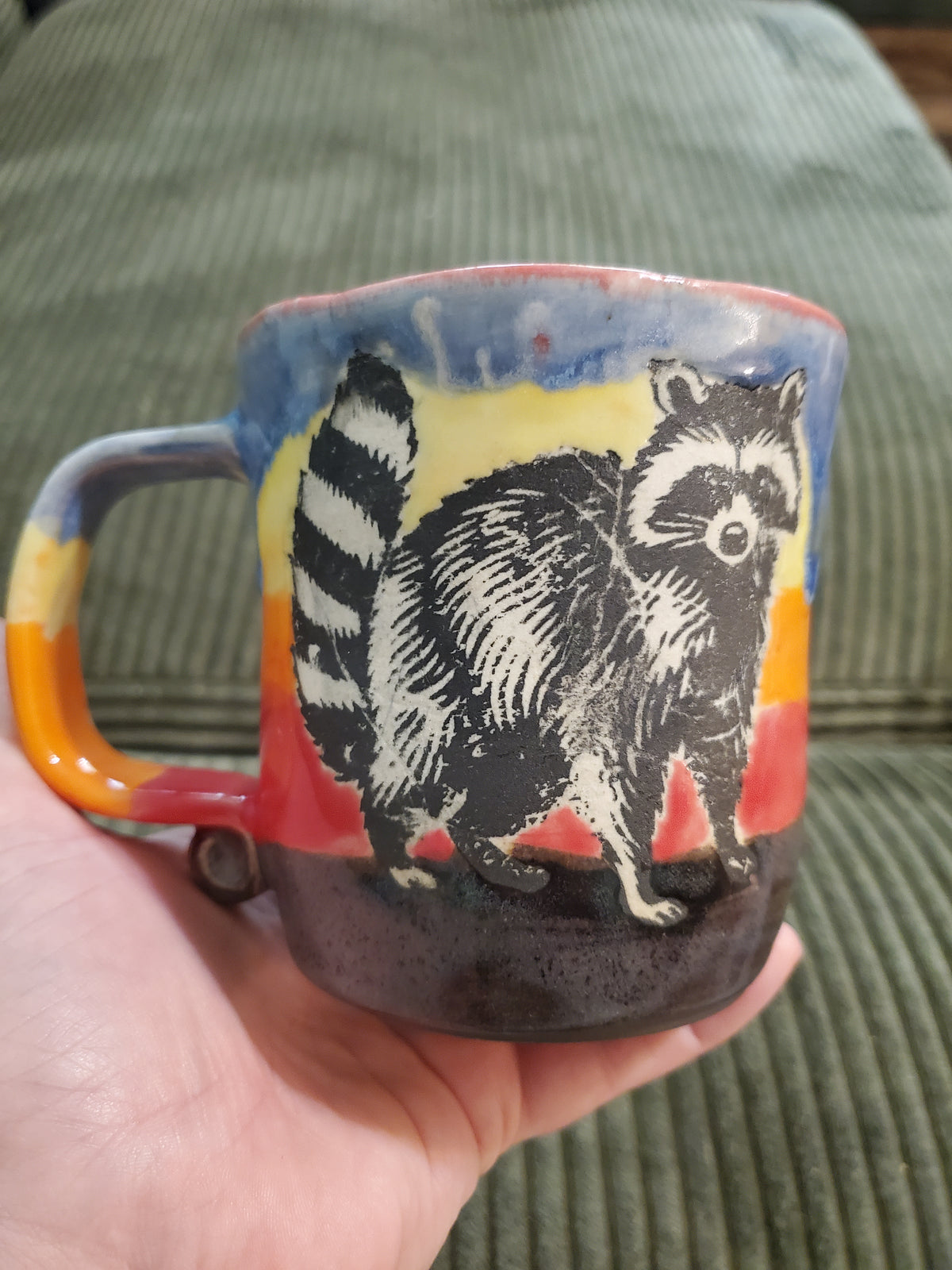 Sunset Raccoon Mug, Medium