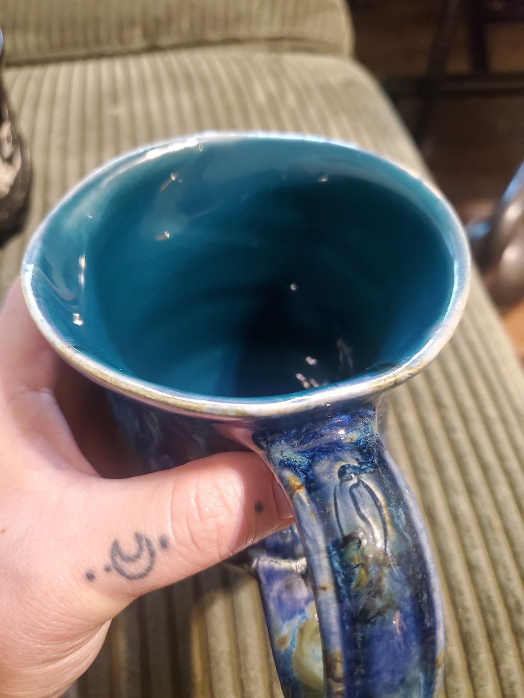 Large Blue Green Drip Mug