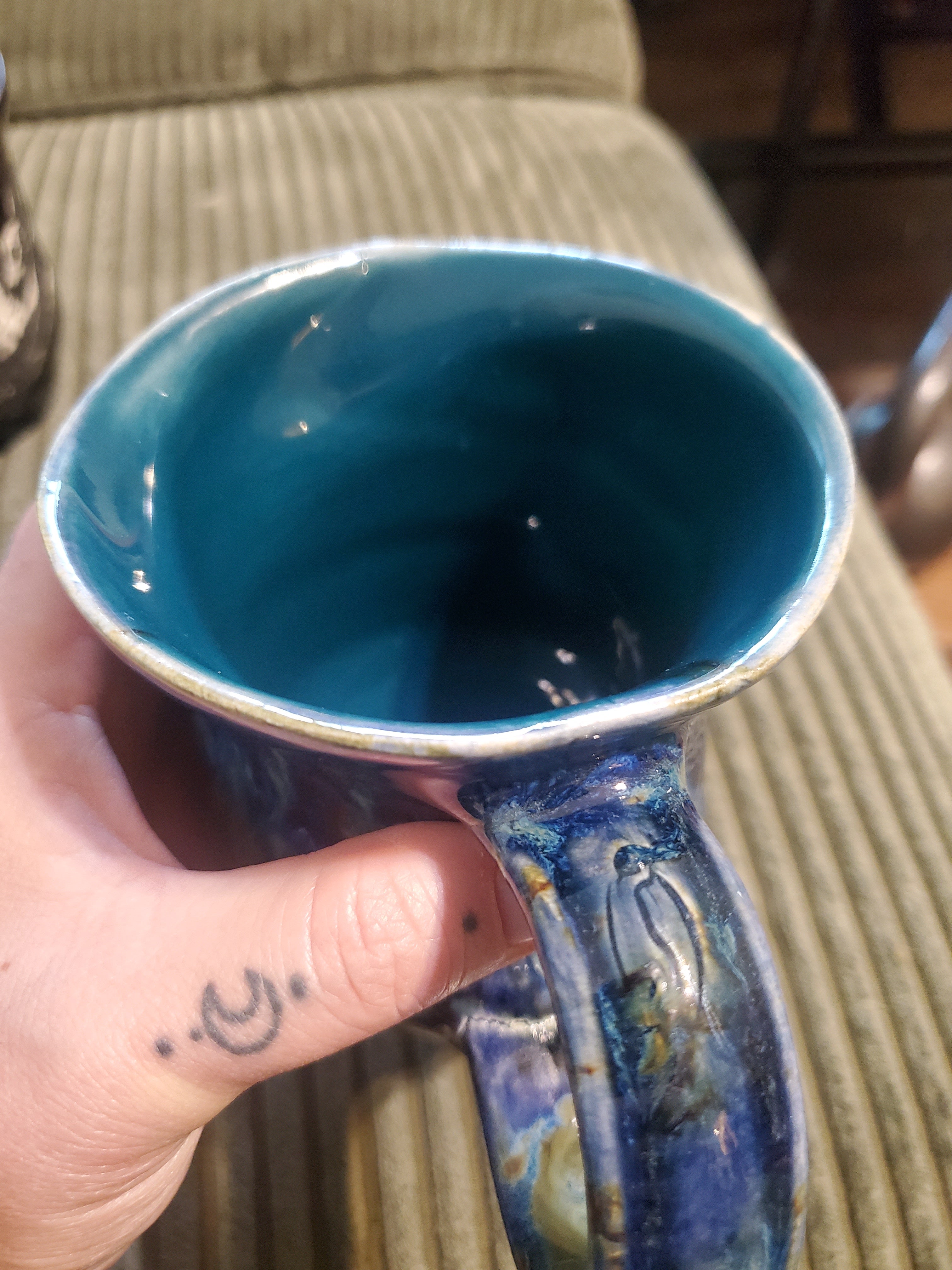 Large Blue Green Drip Mug